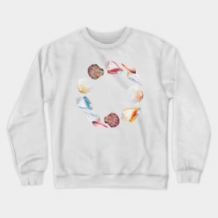 Hand drawn illustrations round frame of seashells. Crewneck Sweatshirt